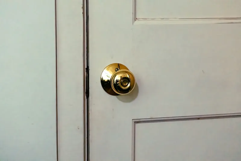 A newly fitted lever handle on a white door.